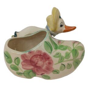 Vintage Japan Pottery Duck and Dutch Shoe Porcelain Floral Planter Flower Pot